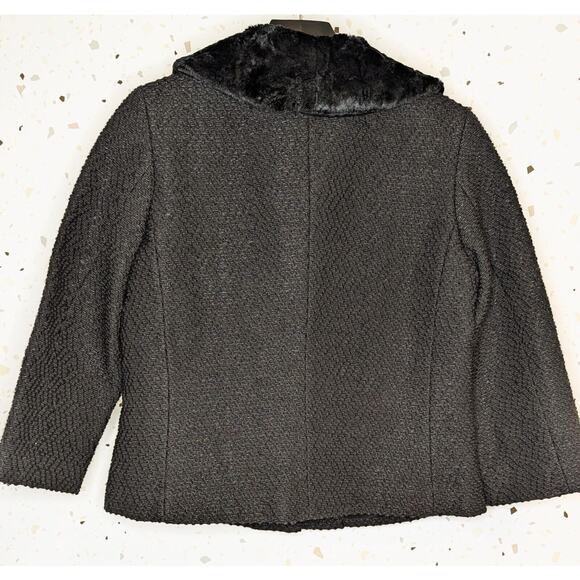 SIGRID OLSEN COLLECTION Black Wool Blazer Faux Fur Collar Size 8 250845 - Picture 4 of 8